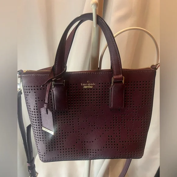 Kate Spade Maroon Cameron Street Lucie Perforated Tote Bag - Picture 1 of 11